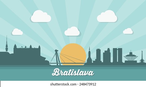 Bratislava Skyline - Flat Design - Vector Illustration