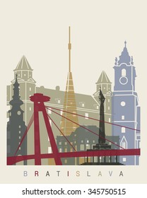 Bratislava Skyline Poster In Editable Vector File