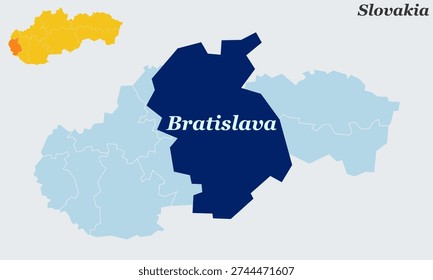 Bratislava Slovakia Map and Flag - Capital City, Danube River and Bratislava Castle Vector Outline
