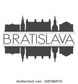 Bratislava Slovakia Skyline Vector Art Mirror Silhouette Emblematic Buildings