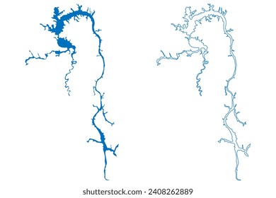 Bratsk Lake (Russia, Russian Federation) map vector illustration, scribble sketch Reservoir Bratsk Dam, Bratskoye vodokhranilishche map