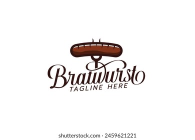 bratwurst logo with a combination of grilled sausage and beautiful lettering for food trucks, cafes, restaurants, etc.