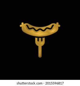 Bratwurst On Fork gold plated metalic icon or logo vector