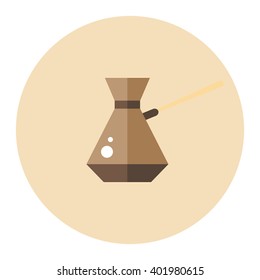 Braun Turk for brewing coffee. Coffee Icon. Icon for Coffee Shop. Black coffee in turk. Device for making coffee - stock vector
