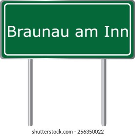 Braunau am Inn, Austria, road sign green vector illustration, road table