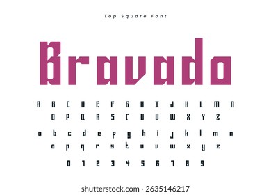 Bravado font in the Hibiscus color, trendy simple alphabet, bold letters and numbers made in mosaic style, vector illustration