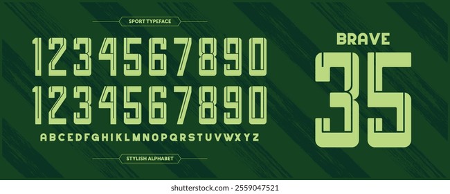 Brave 35: Bold stylish number. Sport jersey design concept with green color combination. Custom sport uniform vector illustration.