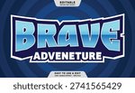 Brave adventure editable text effect with blue glossy style for game title
