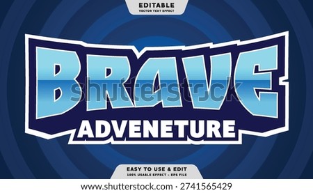 Brave adventure editable text effect with blue glossy style for game title