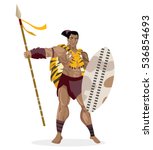 brave african warrior with spear and shield