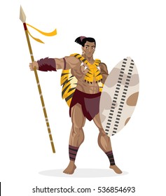 brave african warrior with spear and shield