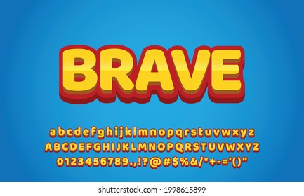 Brave Alphabet 3D Text Effect Super Hero Comic Style Font. Yellow alphabet with red extrude. Clean and Fully Layered Complete Set Font Vector