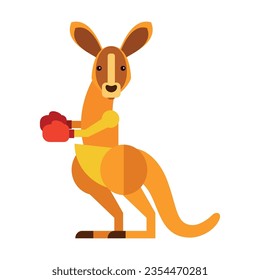 Brave Australian boxer kangaroo. Cute wild and zoo animals cartoon illustration. Wildlife and sport concept. Colored flat vector isolated on white background