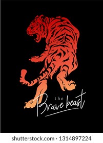 the brave beast slogan with tiger graphic illustration