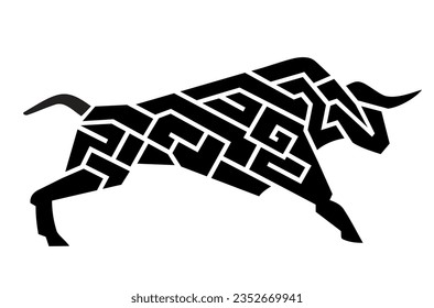 Brave Bull, Woven Abstract Pattern Silhouette Illustration