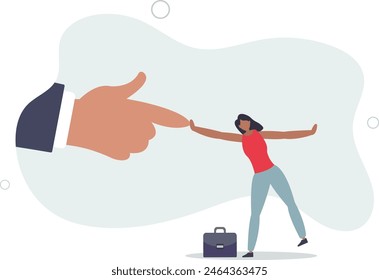 valiente mujer de negocios luchar y seguir empujando contra la mano de negocios gigante. Ilustración vectorial plana.