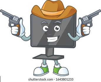 El valiente personaje de la pantalla del ordenador Cowboy sosteniendo armas