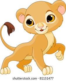 Brave cute Lion Cub of a white background