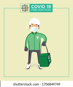 Brave delivery workers wearing medical mask in different poses with his shadow as superhero. COVID-19 outbreak delivery workers. Men character. Diversity character. Flat vector design.