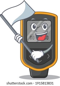 A brave dive computer mascot character design holding a white flag