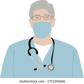 Brave doctor wearing medical mask. Stop the epidemic. Vector illustration on a white background.