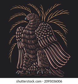 Brave eagle with palm tree in lino cut style