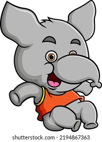 The brave elephant is doing slide while wearing red shirt of illustration