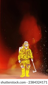 Brave Firefighter Battling Wildfire and Smoke with Protective Gear