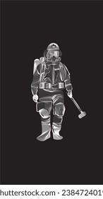 A brave firefighter in protective gear combating a dangerous blaze.