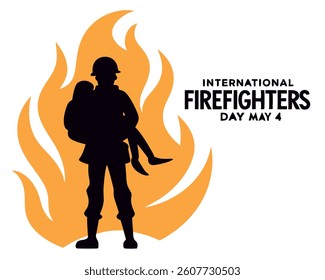 Brave Firefighter Silhouette Rescuing Person from Fire for International Day