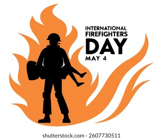 Brave Firefighter Silhouette Rescuing Person from Fire for International Day