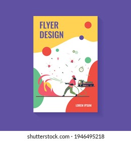 Brave firefighters wearing uniform and helmets firefighting isolated flat vector illustration. Cartoon firemen team watering fire. Safety, rescue and emergency service concept