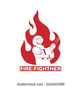 brave firefigther logo, silhouette of a man with uniform working vector illustrations