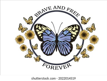 brave and free butterfly vector art design hand drawn