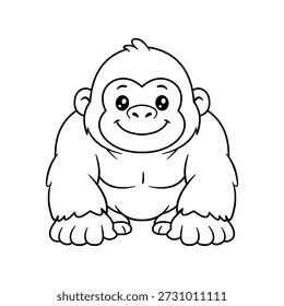 Ilustração de gorila amigável corajosa em arte de linha simples para uso de coloração