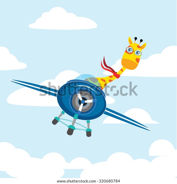 Brave Giraffe Pilot Flying Through Clouds Stock Vector (royalty Free 