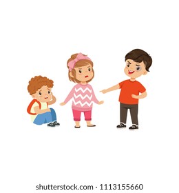 Brave girl trying to stop a boy who bullying little boy vector Illustration on a white background