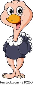 The brave girly ostrich is posing the cute expression of illustration