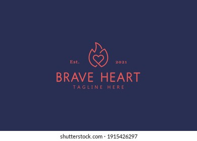 Brave Heart Icon Logo. Burning Love. Couple Warm  Relationship.