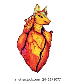 Brave heart. Vector , illustration , red fox.