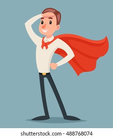 Brave Hero Ready Action Businessman Character Icon Retro Cartoon Design Vector Illustration