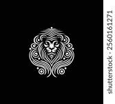 A Brave Iconic Logo Of A Lion Designed With Intricate Abstract Lines Resembling Ornamental Patterns, Focusing On Symmetry And Elegance
