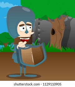 Brave knight in armor. Vector cartoon character illustration.