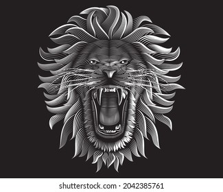 Brave Lion face with open mouth