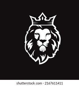 brave lion head wearing crown logo template, Lion king Head Logo Vector