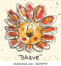 brave lion kids tee print design