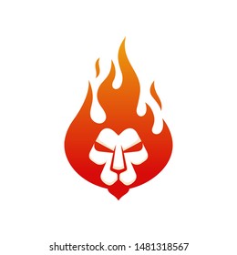 Brave lion on fire logo design template
