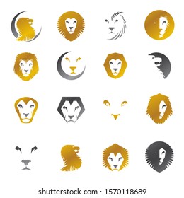 Brave Lions ancient emblems elements set. Heraldic vector design elements collection. Retro style label, heraldry logo.