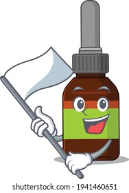 A brave liquid bottle mascot character design holding a white flag. Vector illustration