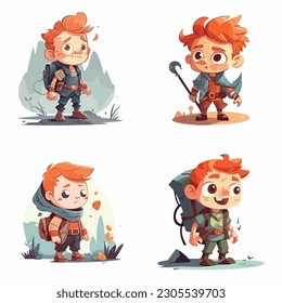 Brave little boy mascot character for kids adventure game.